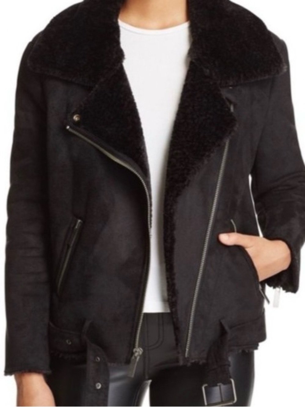 NWT Dolce Vita Vegan Faux Suede Shearling Aviator Moto Jacket Coat Size XS Cozy